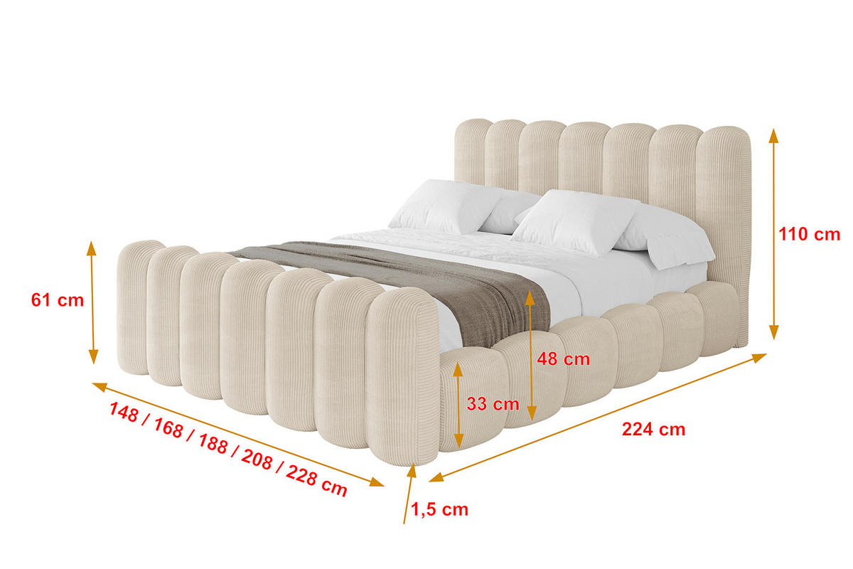 POLSTERBETT mit Bettkasten, Fußteil und Lattenrost, Boxbett ohne Matratze - SENA-Z 180x200 Beige - Creme, Holzwerkstoff/Textil (180/200cm) - ALTDECOR