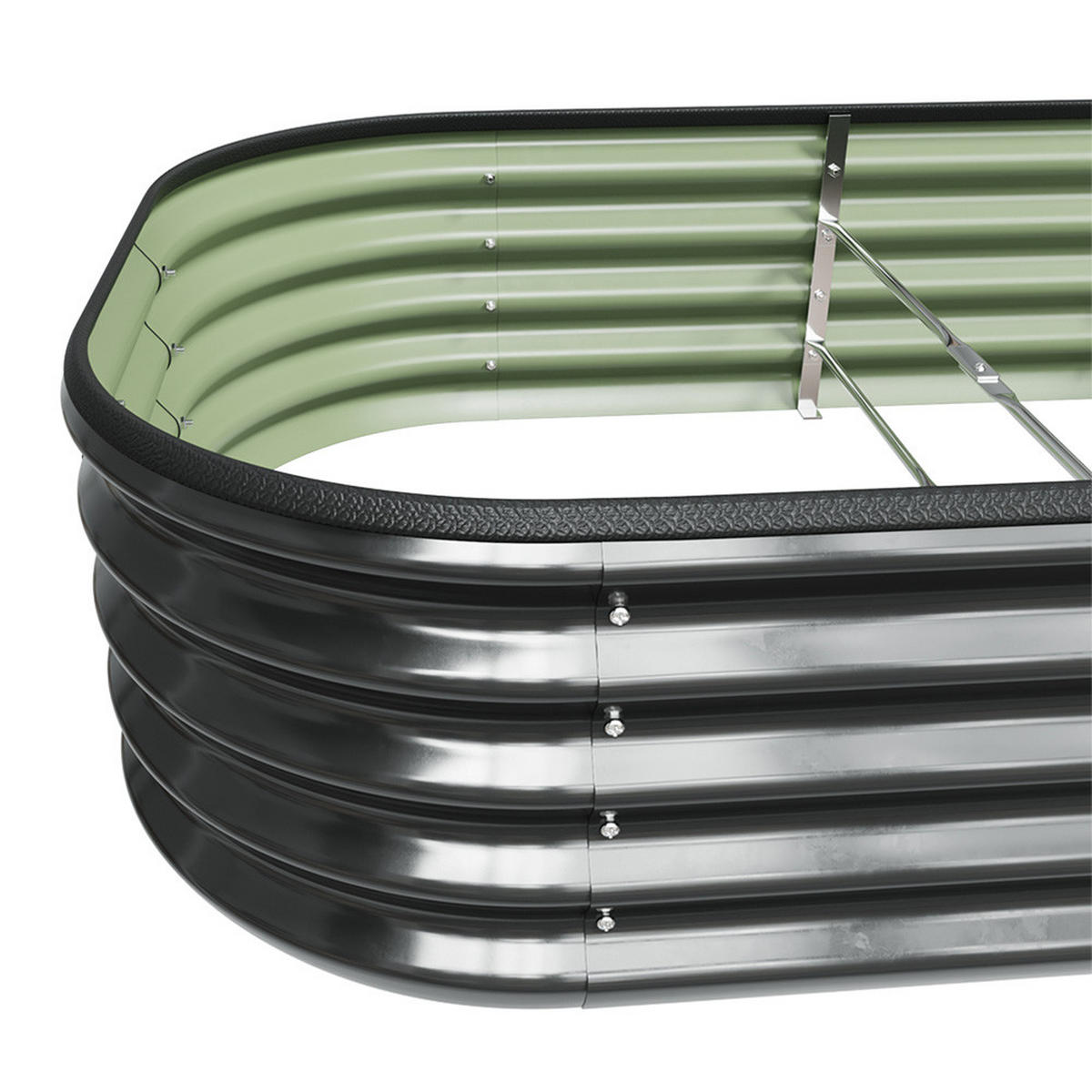 HOCHBEET-PFLANZKASTEN mit Pflanzenstütze aus verzinktem Stahl in Anthrazit Oval Garten Balkon 160 × 80 × 30 cm 6,5 kg - Silberfarben, Metall (80/30/160cm) - Livingandhome