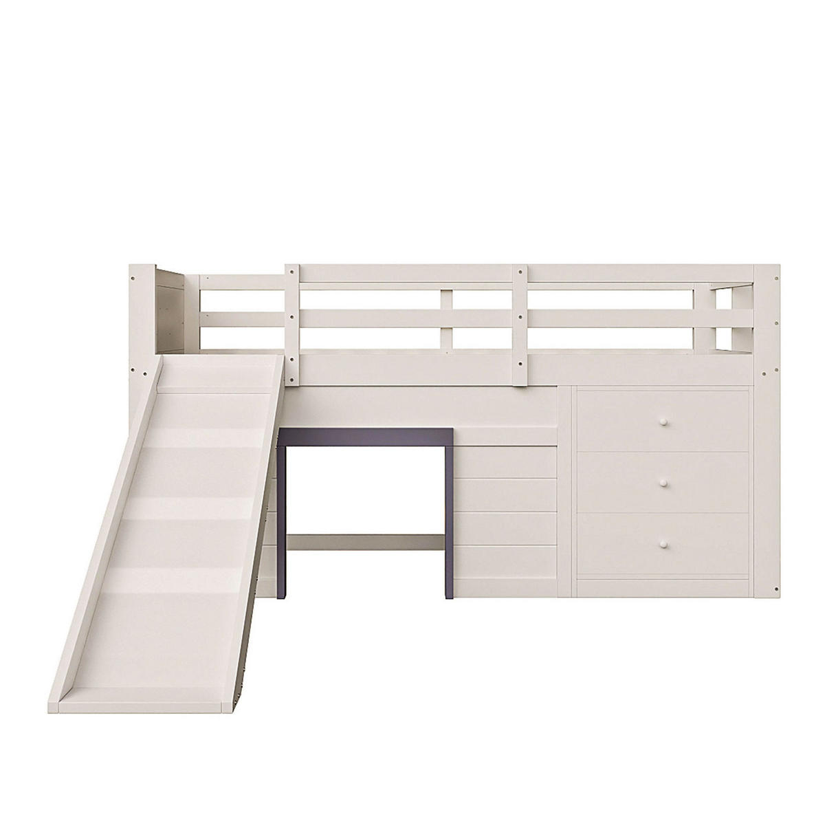 HOCHBETT 90/200 cm mit Rutsche, 3 Schubladen und 2 Türen aus Holzwerkstoff und MDF, Creme - Weiß, Holzwerkstoff (90/200cm) - Redom