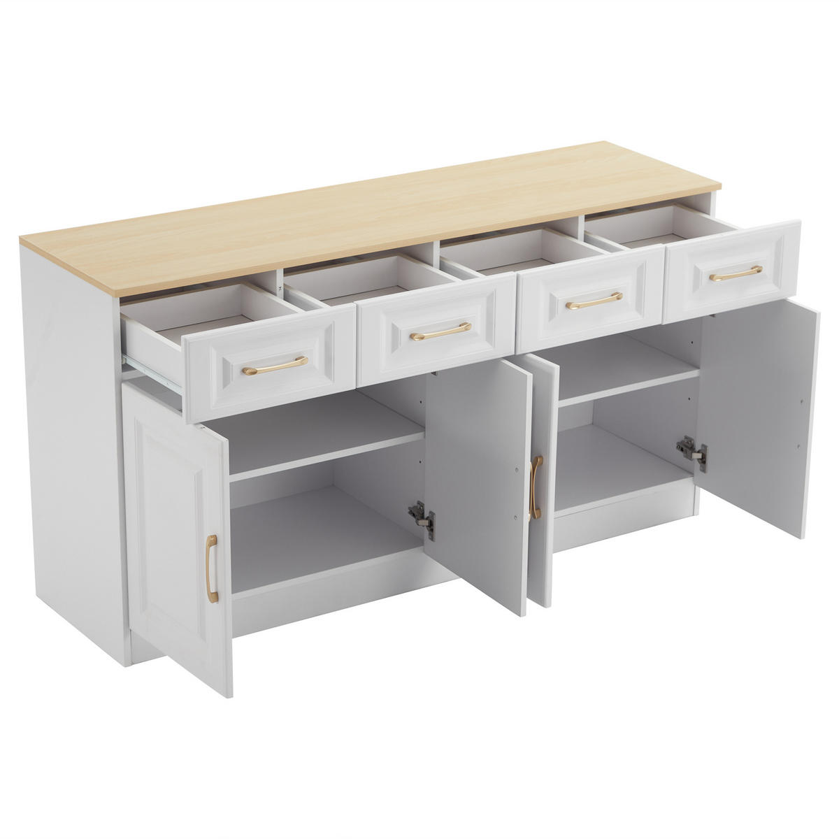 SIDEBOARD 140/40/75 cm mit 4 Türen & 4 Schubladen in Weiß/Eiche - Weiß, Holzwerkstoff (140/75/40cm) - BEAOK