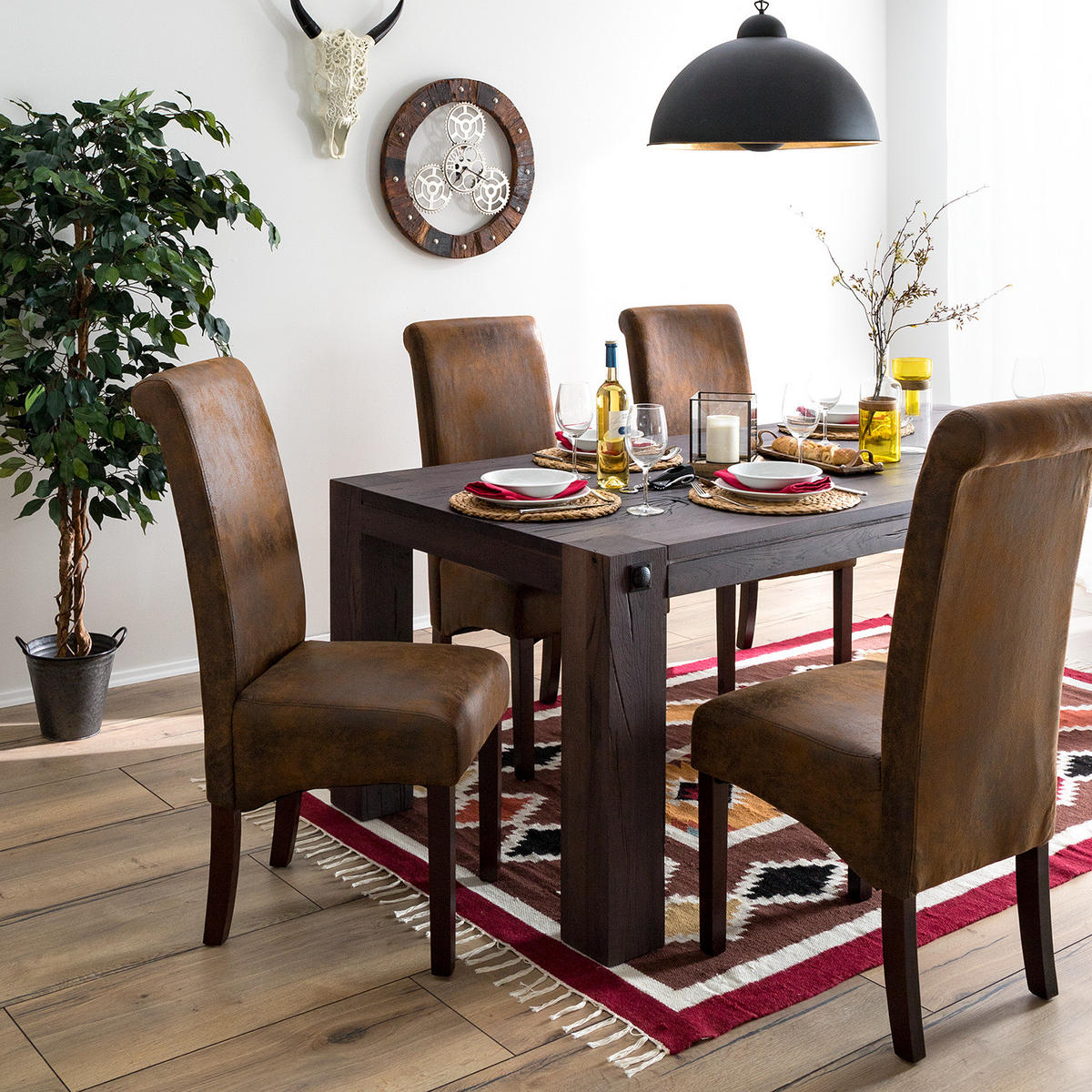 POLSTERSTUHL (2er-Set) - Braun - Microfaser - Gummibaum - 47 x 108 x 64 cm - Braun, Holz/Textil (47/108/64cm) - home24