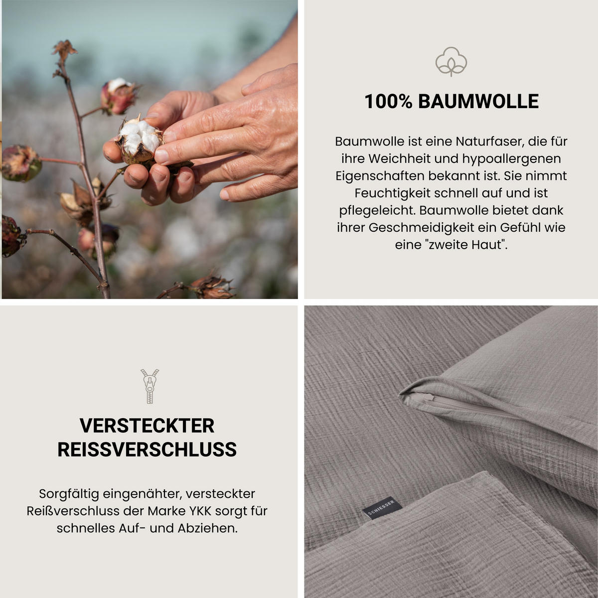 BETTWÄSCHESET Molly - Musselin - 2-teilig - 135 x 200 cm - Grau - Grau, Textil (135/200cm) - SCHIESSER