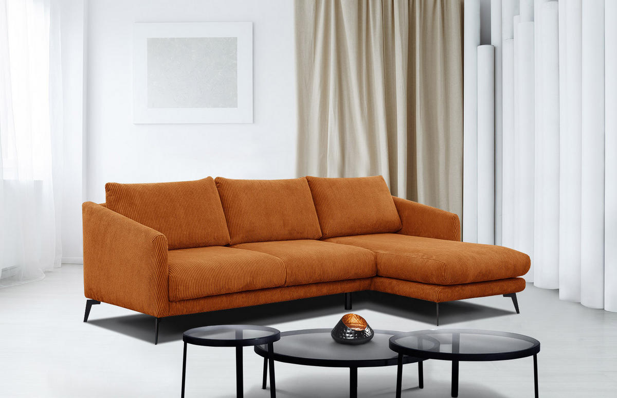 ECKSOFA VILT 4-Sitzer, orange - Schwarz/Orange, Holzwerkstoff/Textil (255/156cm) - Courtois Laville