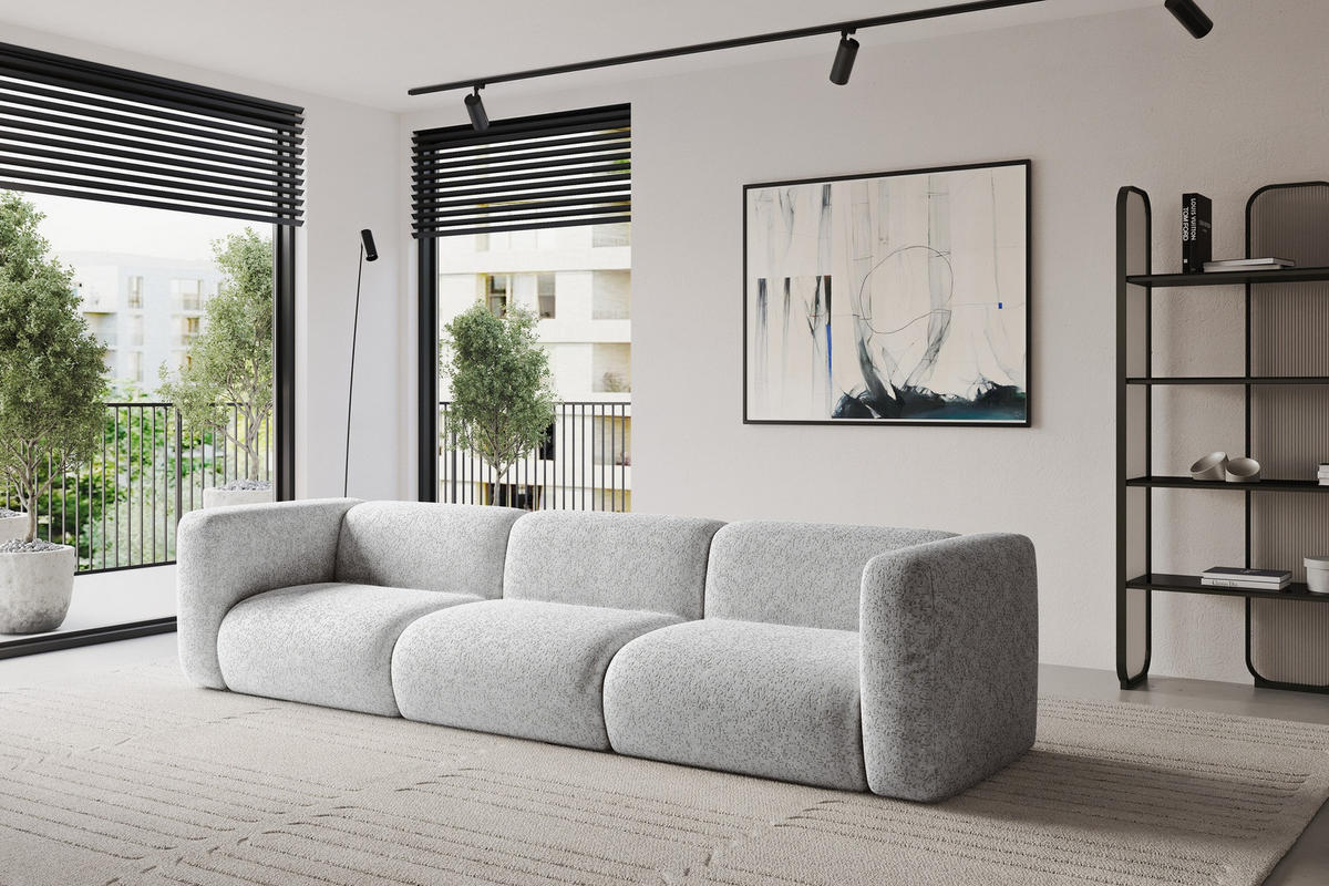 MODULÁRNÍ pohovka MIRA-S2, 3místná, 319 × 89 × 70 cm, šedá, velur - šedá/černá, kompozitní dřevo/textil (319/70/89cm) - ALTDECOR