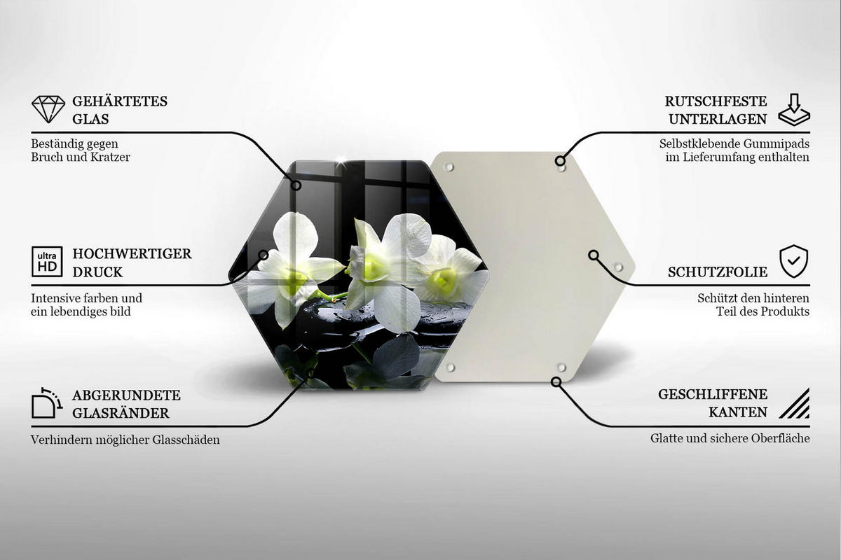 GLASPLATTE 40 cm Zen weiße Blumen im Wasser - Schwarz, Glas (40/40cm) - Wallfluent