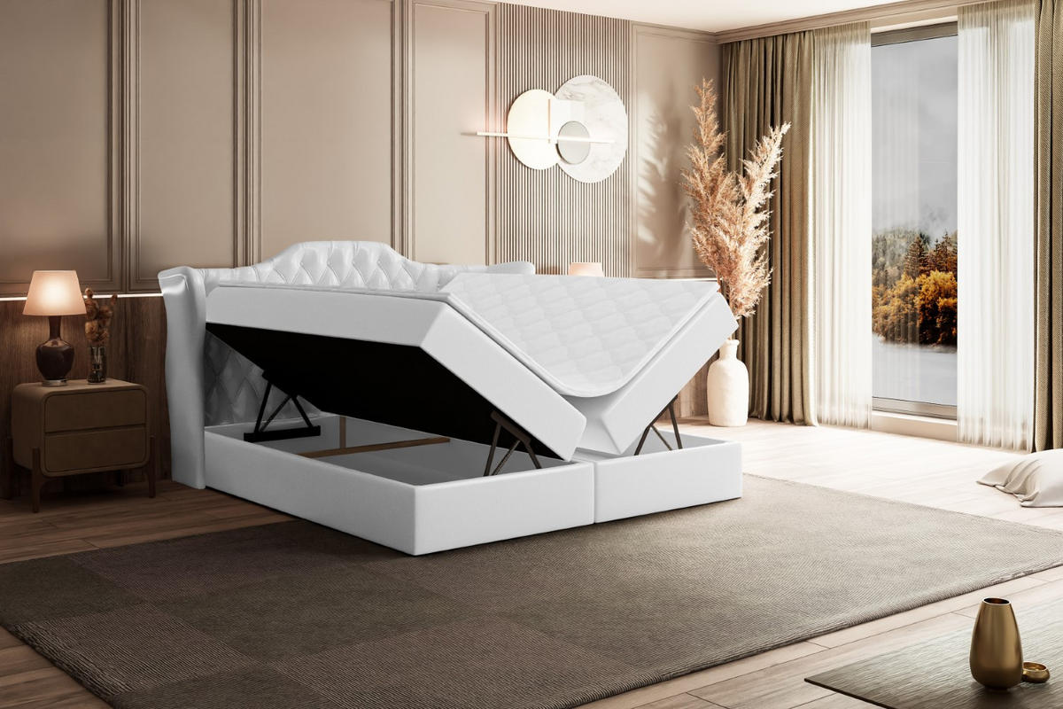 BOXBETT mit Matratze H3 und Lattenrost - VILA - 200x200 cm Weiß Hochglanz - Weiß Hochglanz, Holzwerkstoff (200/200cm) - ALTDECOR