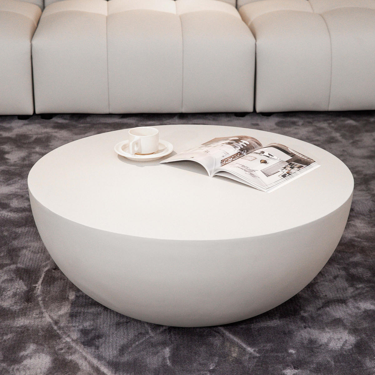 COUCHTISCH CHRONOS Mittel aus Beton 87 x 87 x 35 cm - Creme, Naturmaterialien (87/87/35cm) - Elementi