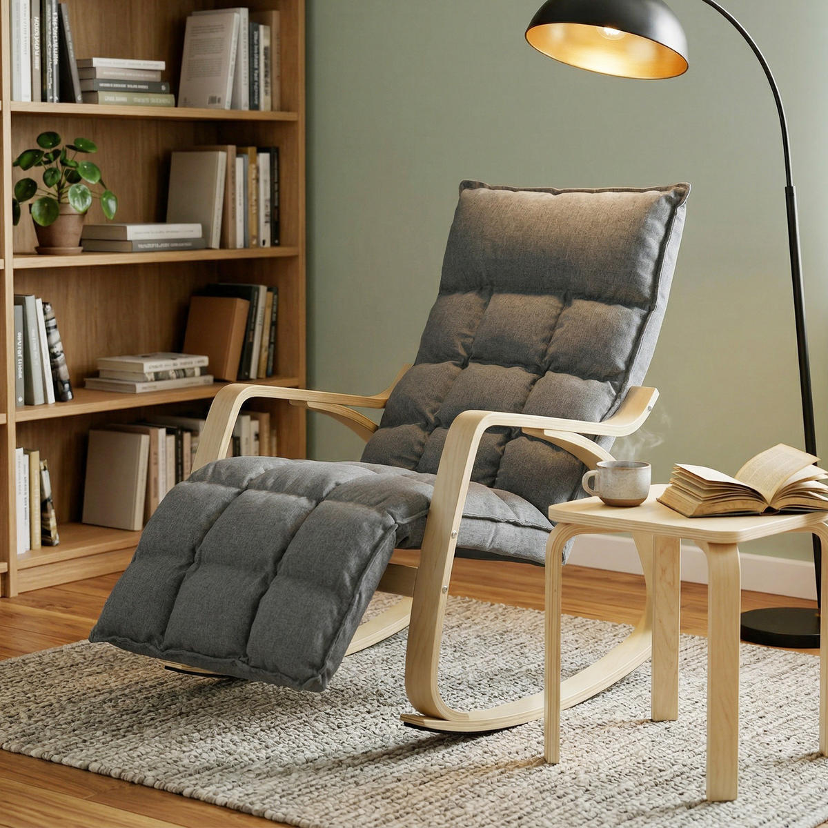 SCHAUKELSTUHL DE-07596 mit verstellbarer Fußstütze Grau - Grau, Textil (67/92/106cm) - ComfortXL