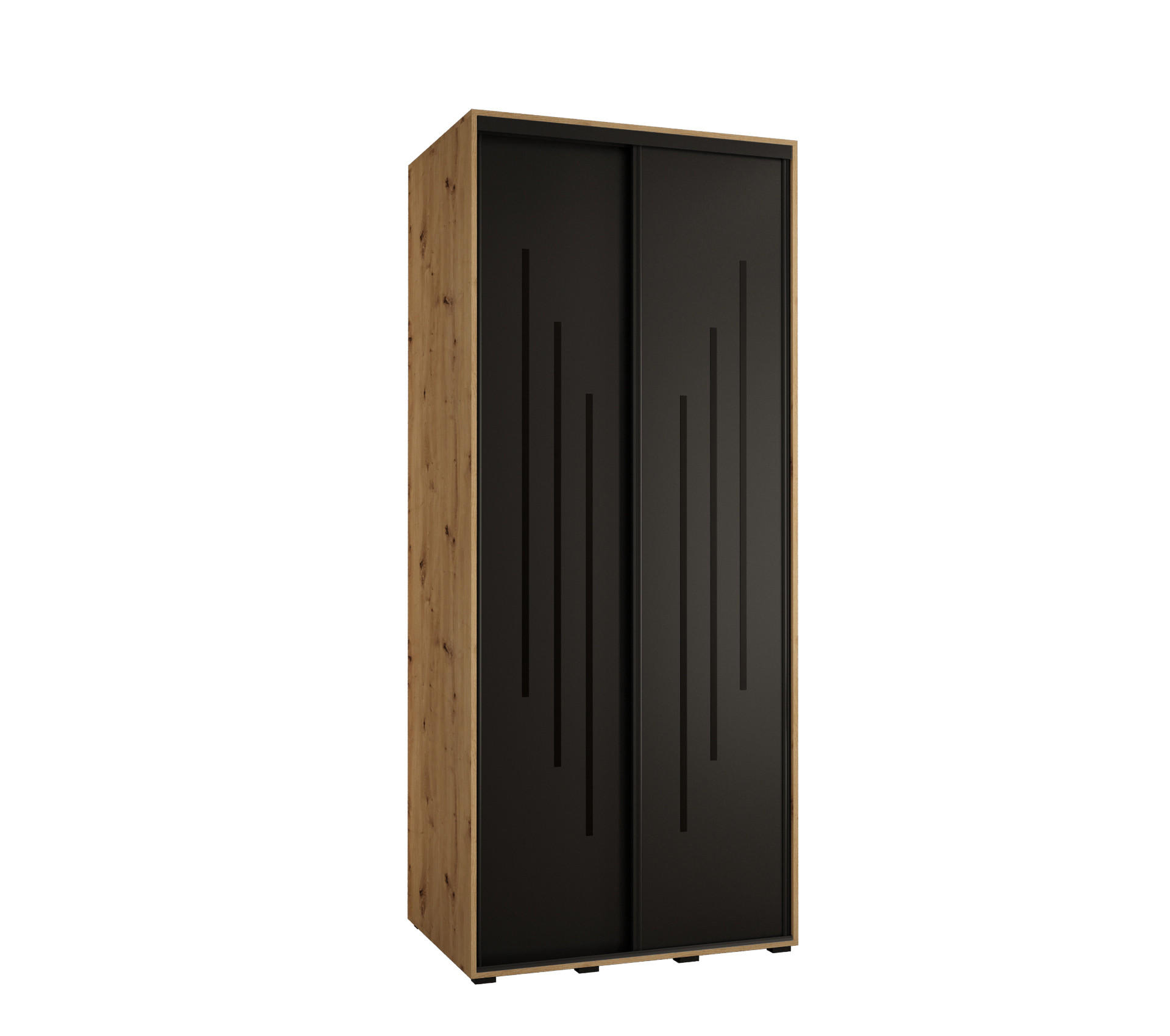 Abiks Möbel Schwebetürenschrank Eiche Artisan, Schwarz, Schwarz 110x235x45 cm