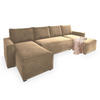 WOHNLANDSCHAFT DENI Creme Velours-Stoff mit Schlaffunktion - Creme, Holz (295/85/140cm) - MASSENO