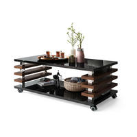 COUCHTISCH rechteckig Schwarz Hochglanz - Nussbaum Ablage Rollen - Schwarz Hochglanz/Nussbaumfarben, Holzwerkstoff (60/120/45cm) - designimpex