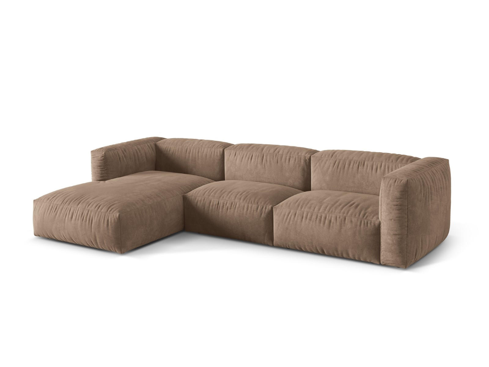 ECKSOFA modular links Martina aus Samt dunkelbeige 3 Sitzplätze - Mokka, Textil (176/332cm) - Micadoni