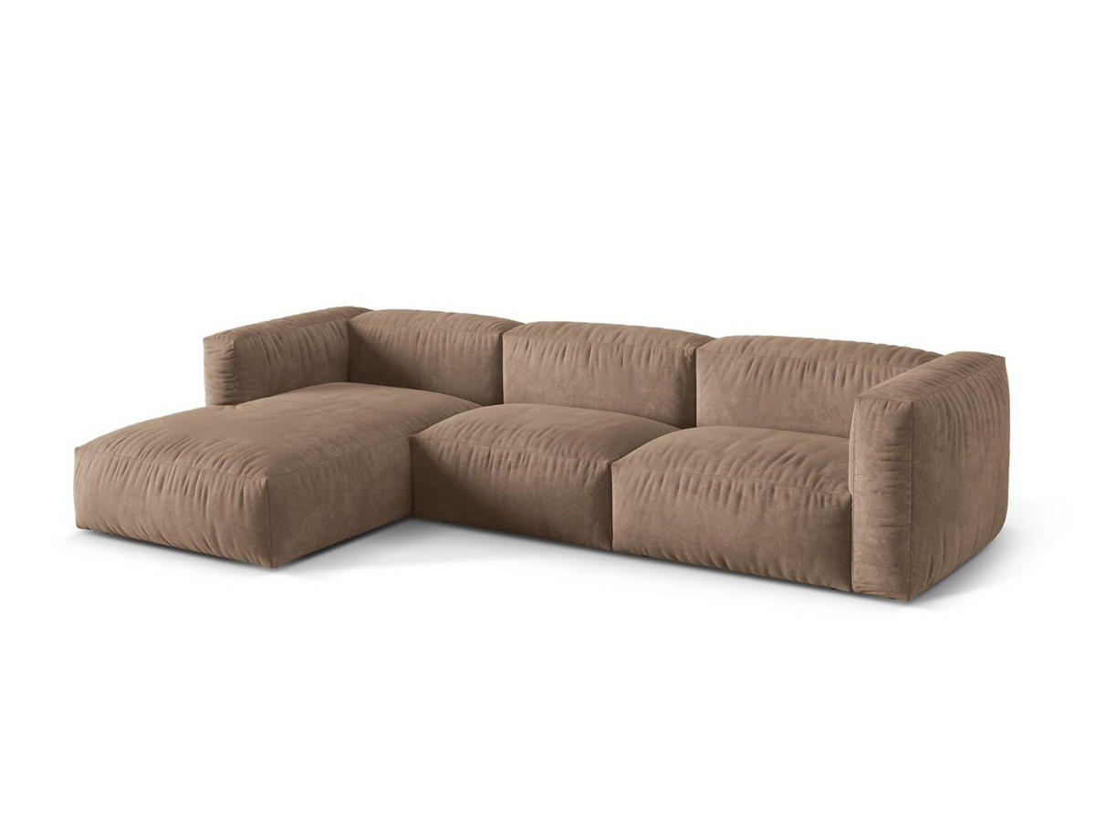 ECKSOFA modular links Martina aus Samt dunkelbeige 3 Sitzplätze - Mokka, Textil (176/332cm) - Micadoni