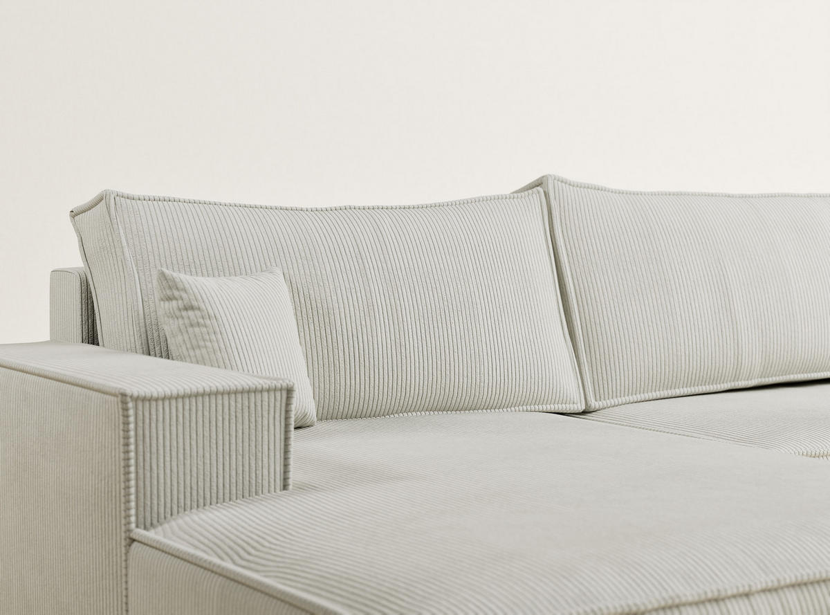 WOHNLANDSCHAFT Kyoto Creme Samtstoff - Creme/Schwarz, Holz/Holzwerkstoff (398/70/148cm) - Maison de Reve