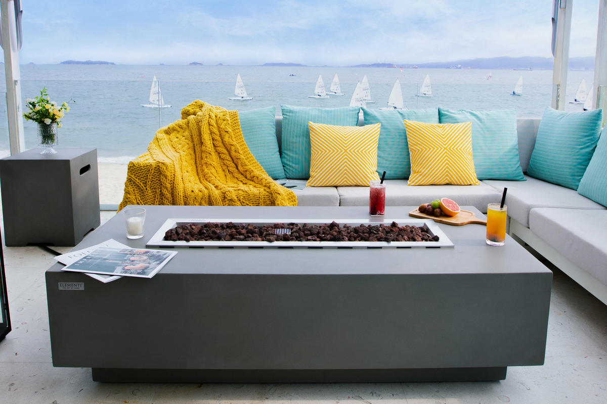 FEUERTISCH Granville Gasfeuerstelle aus GFRC-Beton 152/69/43 cm - Hellgrau, Stein (70/43/152cm) - Elementi