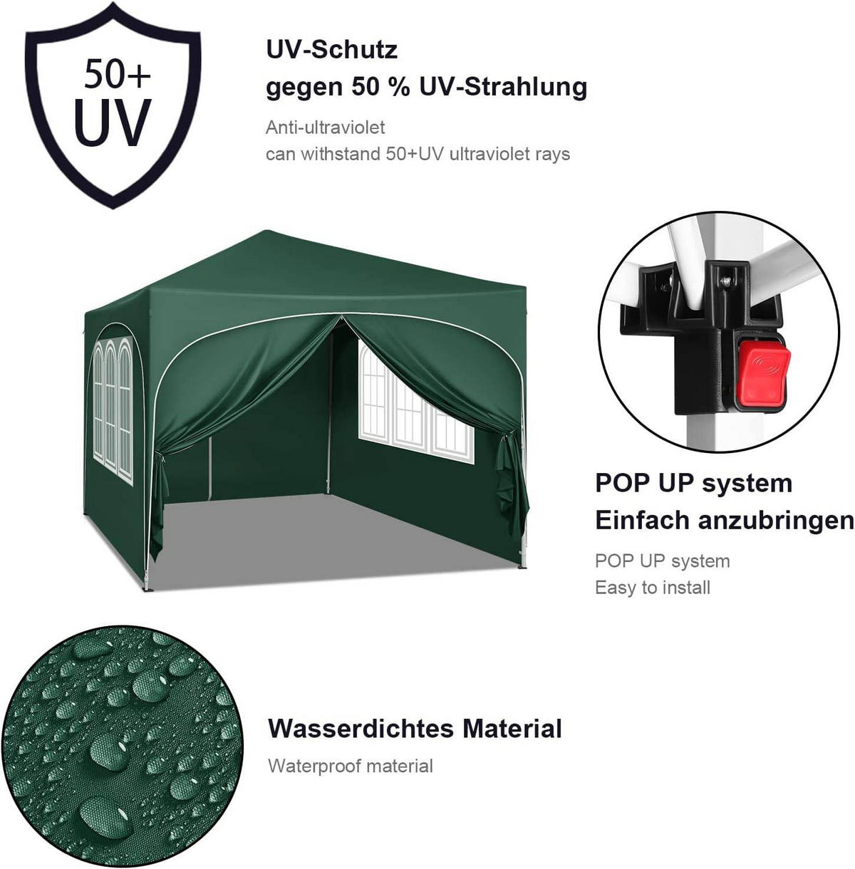 PAVILLON, Faltpavillon 3x3 m, mit 4 Seitenwänden, Grau - Grün, Metall (300/260/300cm) - Woltu