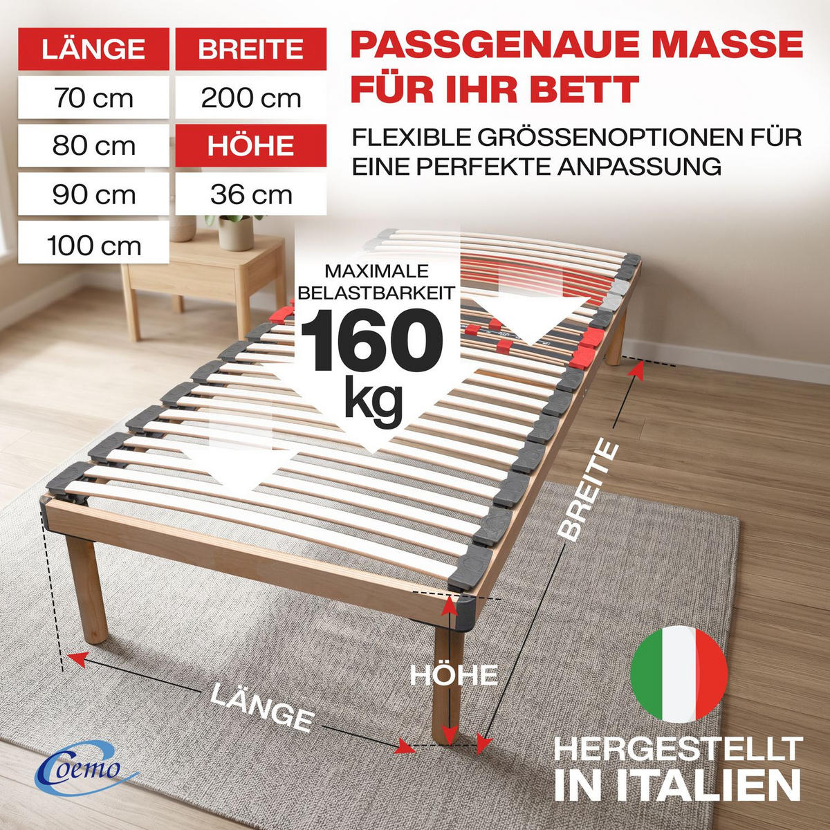 BETTGESTELL DORADO Massivholz Buche 100x200 cm - Naturfarben, Holz (100/200cm) - Coemo