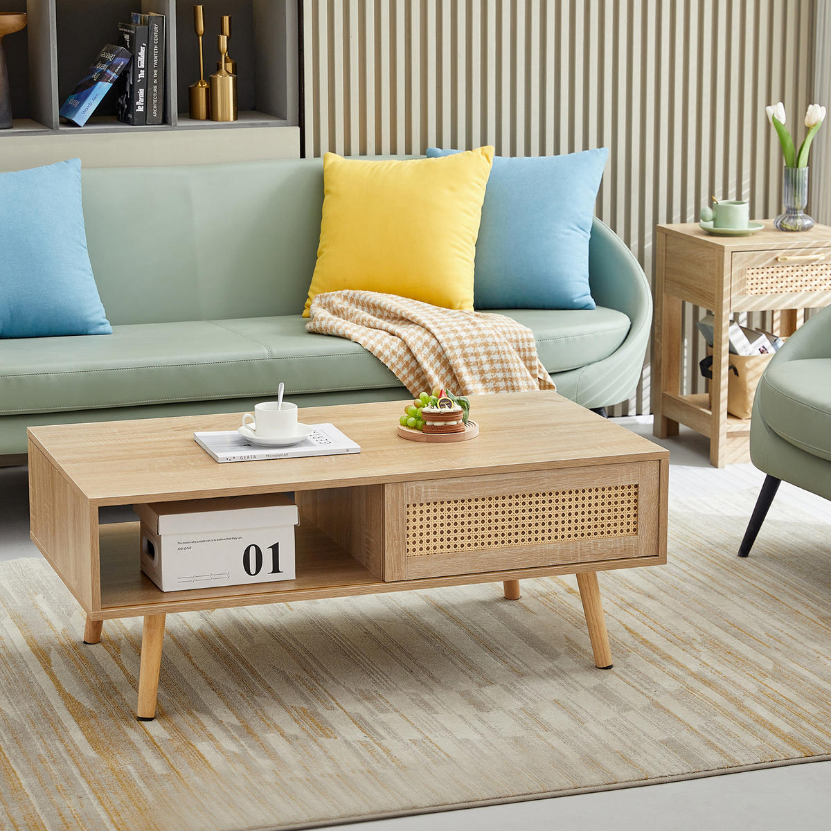 COUCHTISCH DE-05 Rattan Natur - Naturfarben, Holzwerkstoff (105/55/41.5cm) - ComfortXL