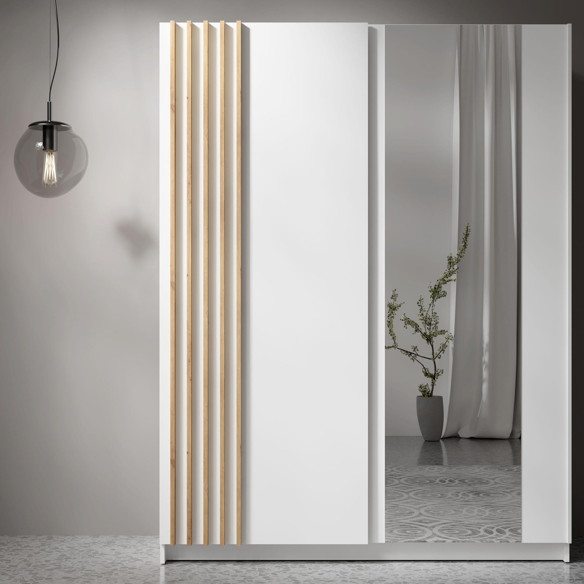 SCHIEBESCHRANK CASTARI Weiß / Artisan Eiche - Weiß/Eiche Artisan, Holzwerkstoff (150.6/198.5/62cm) - KONSIMO®