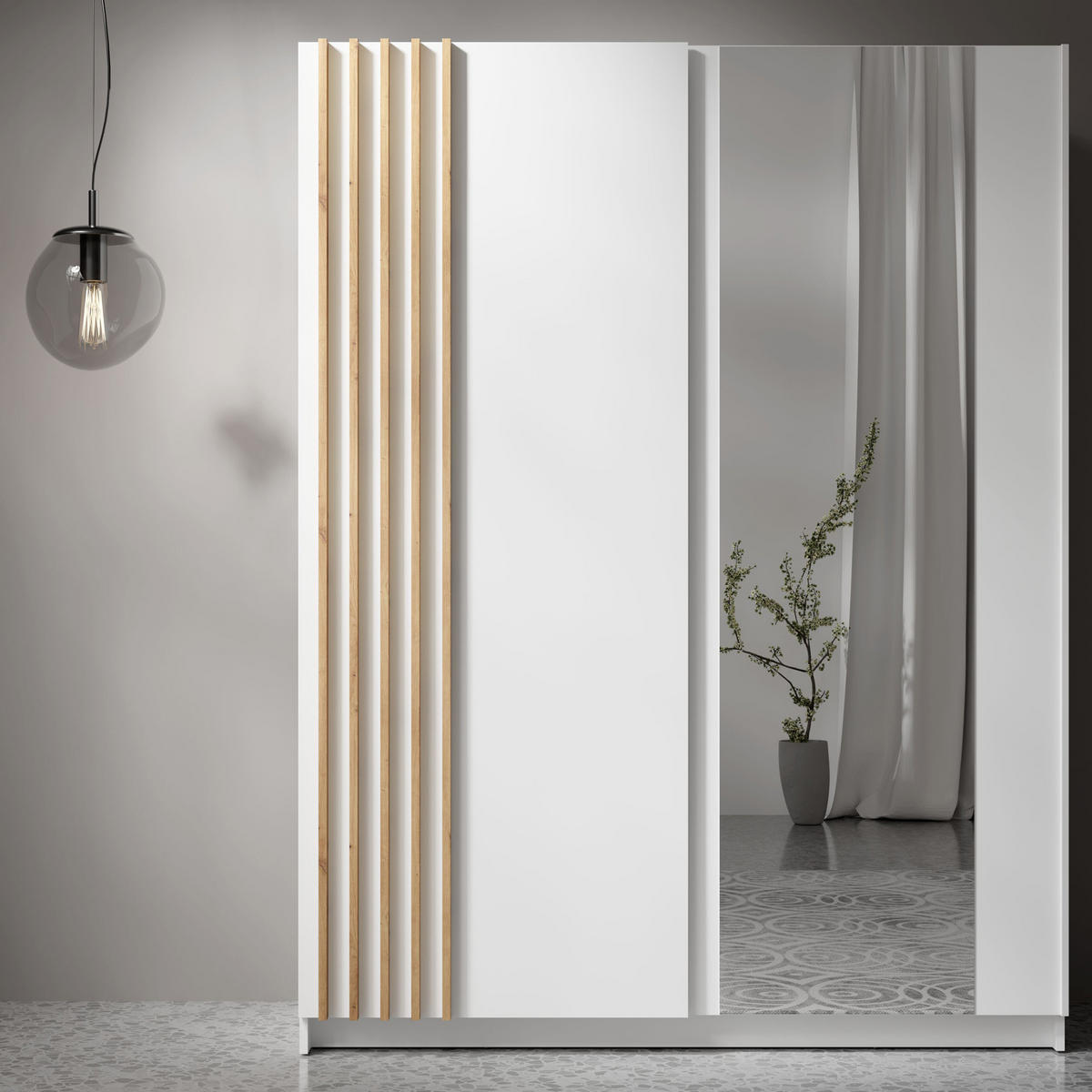 SCHIEBESCHRANK CASTARI Weiß / Artisan Eiche - Weiß/Eiche Artisan, Holzwerkstoff (150.6/198.5/62cm) - KONSIMO®