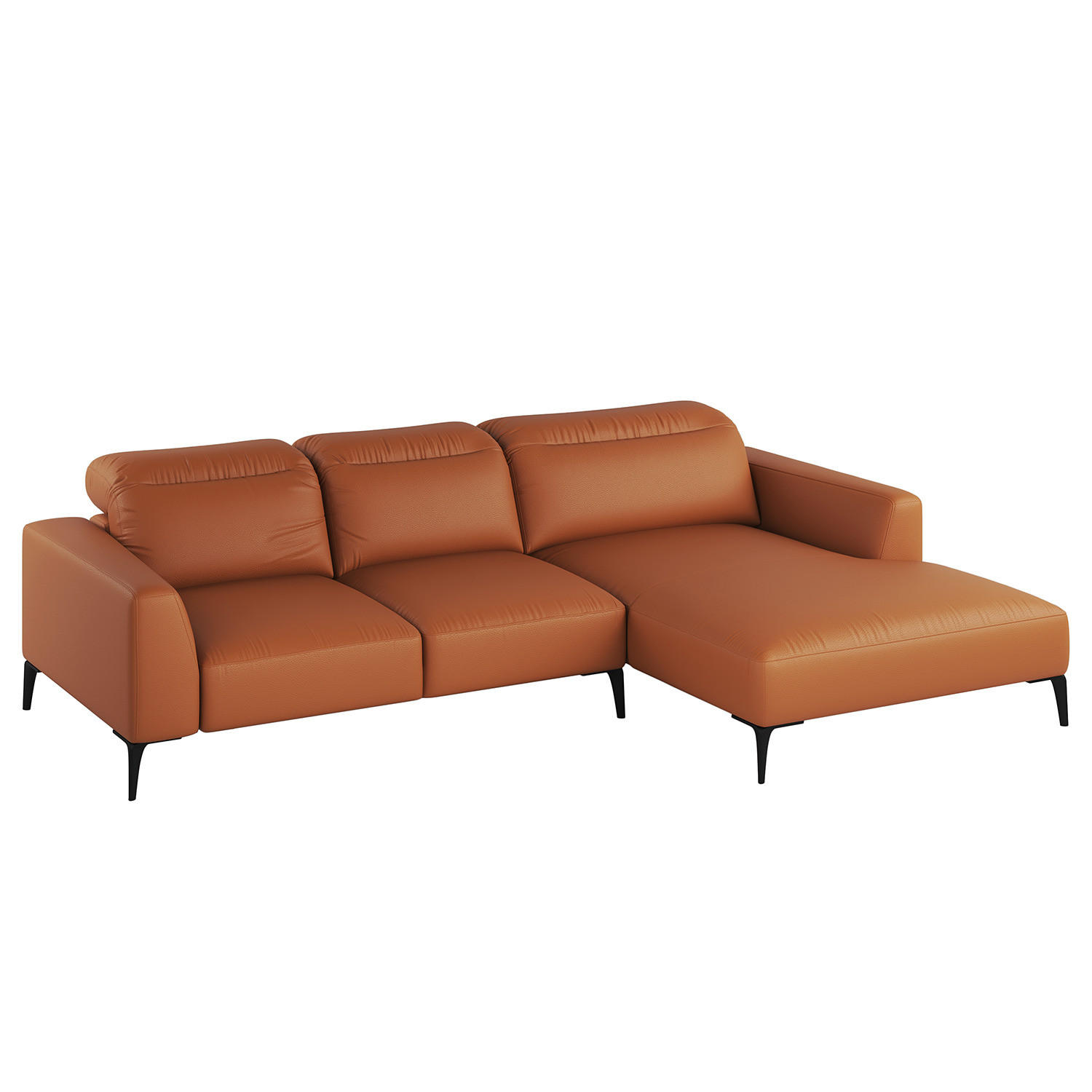 ECKSOFA mit Longchair - Kastanienfarben/Schwarz, Leder/Metall (265/180cm) - home24