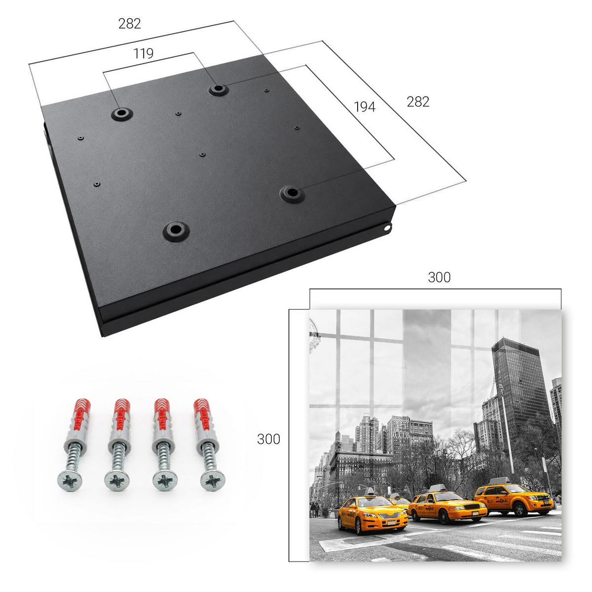 SCHLÜSSELBOX Schwarz 30x30 cm- Türöffnung nach rechts - Städtische Energie - Grau, Metall (30/30/5cm) - TULUP