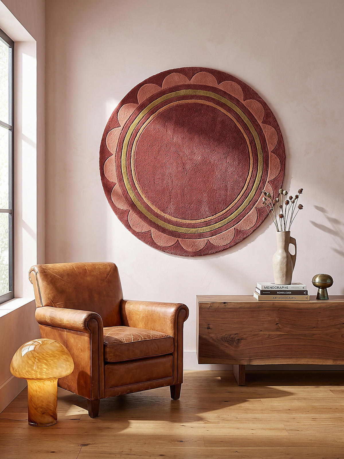 WOLLTEPPICH handgetuftet WENSUM, Scallop-Bordüre, Beerenrot, Ø 120 cm - Rot, Textil (120/120cm) - KADIMA DESIGN