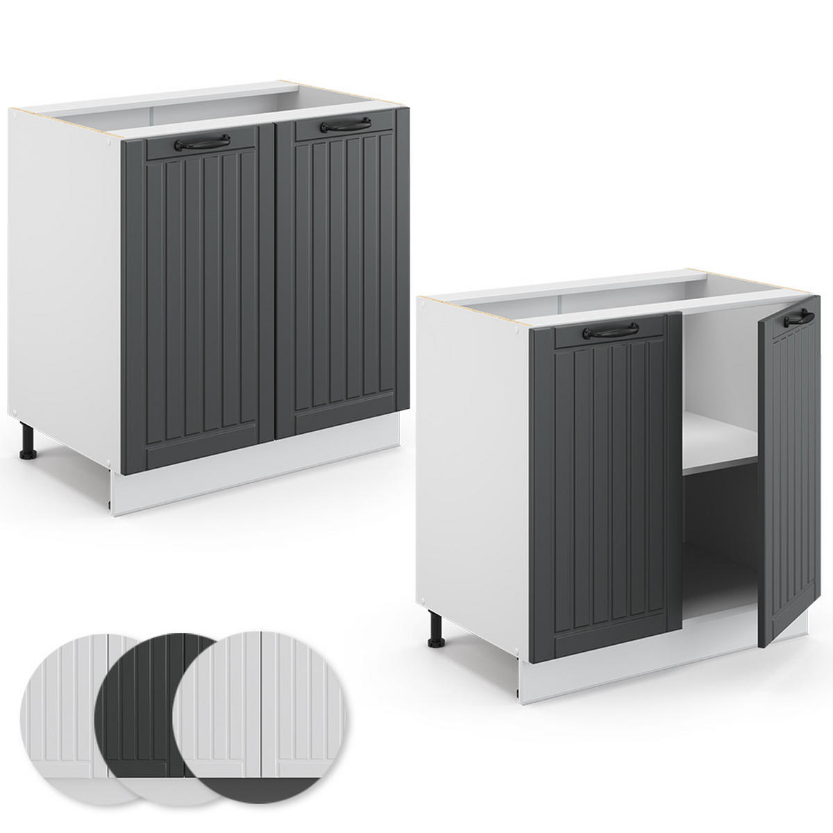 SPÜLENUNTERSCHRANK Fame-Line Anthrazit Landhaus 80 cm mit Regal AP Eiche - Anthrazit/Weiß, Holzwerkstoff (80/82/60cm) - Vicco