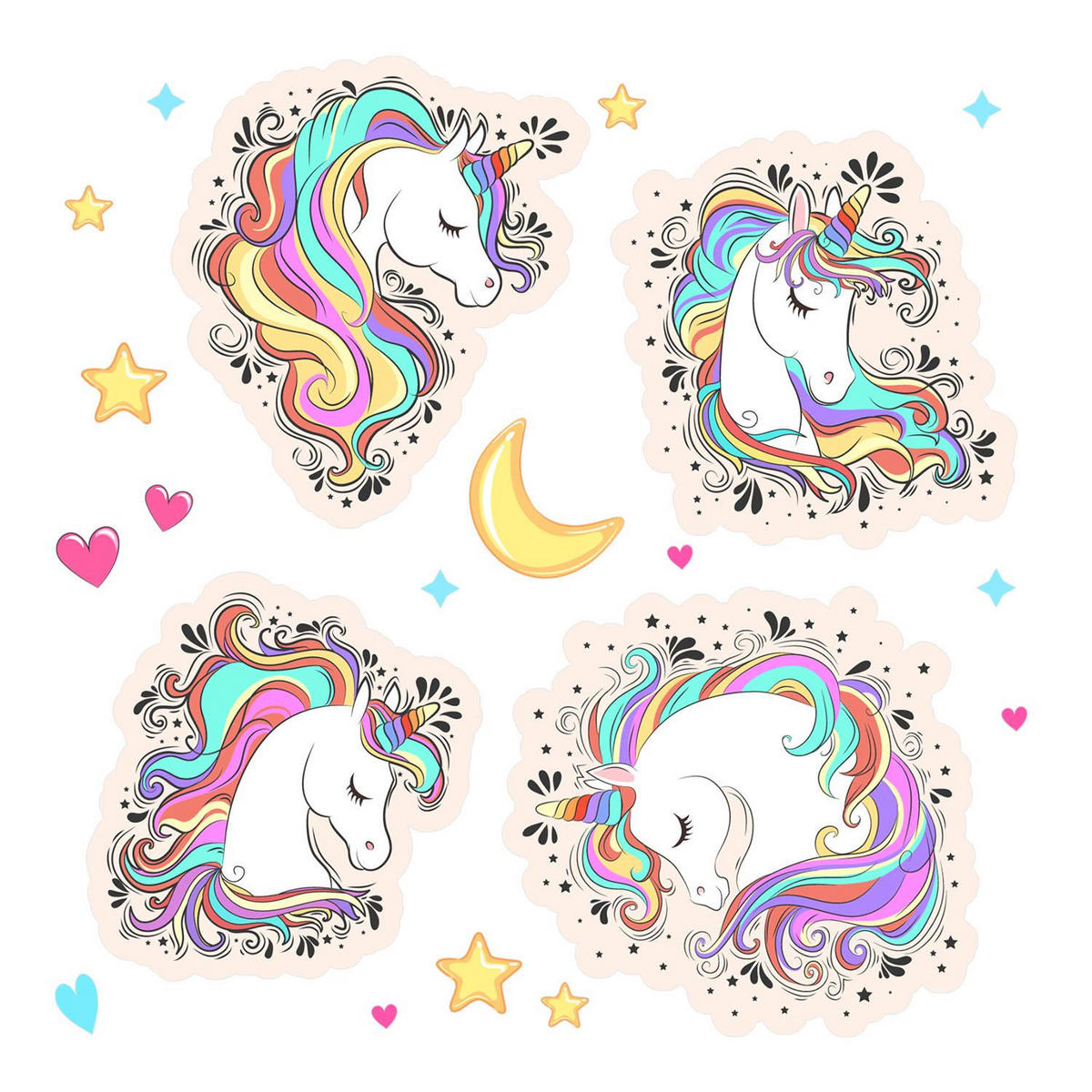 WANDAUFKLEBER 80x111cm - Bunte Einhörner - Multicolor, Kunststoff (80/111/0.1cm) - Wallfluent