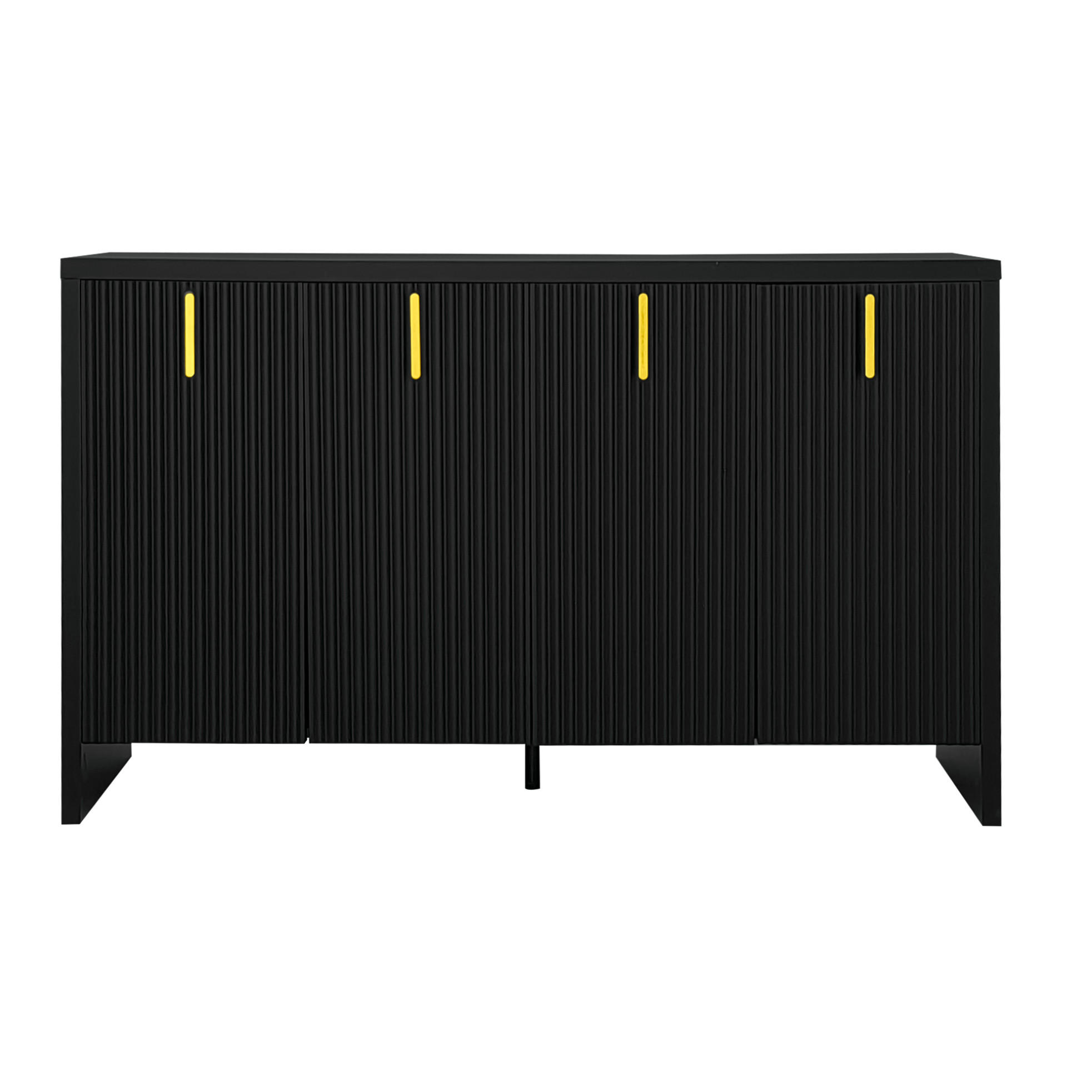 SIDEBOARD mit 4 Türen und verstellbaren Einlegeböden, 140/38/80 cm, Schwarz mit goldenen Griffen - Schwarz, Holzwerkstoff (140/38/80cm) - Redom