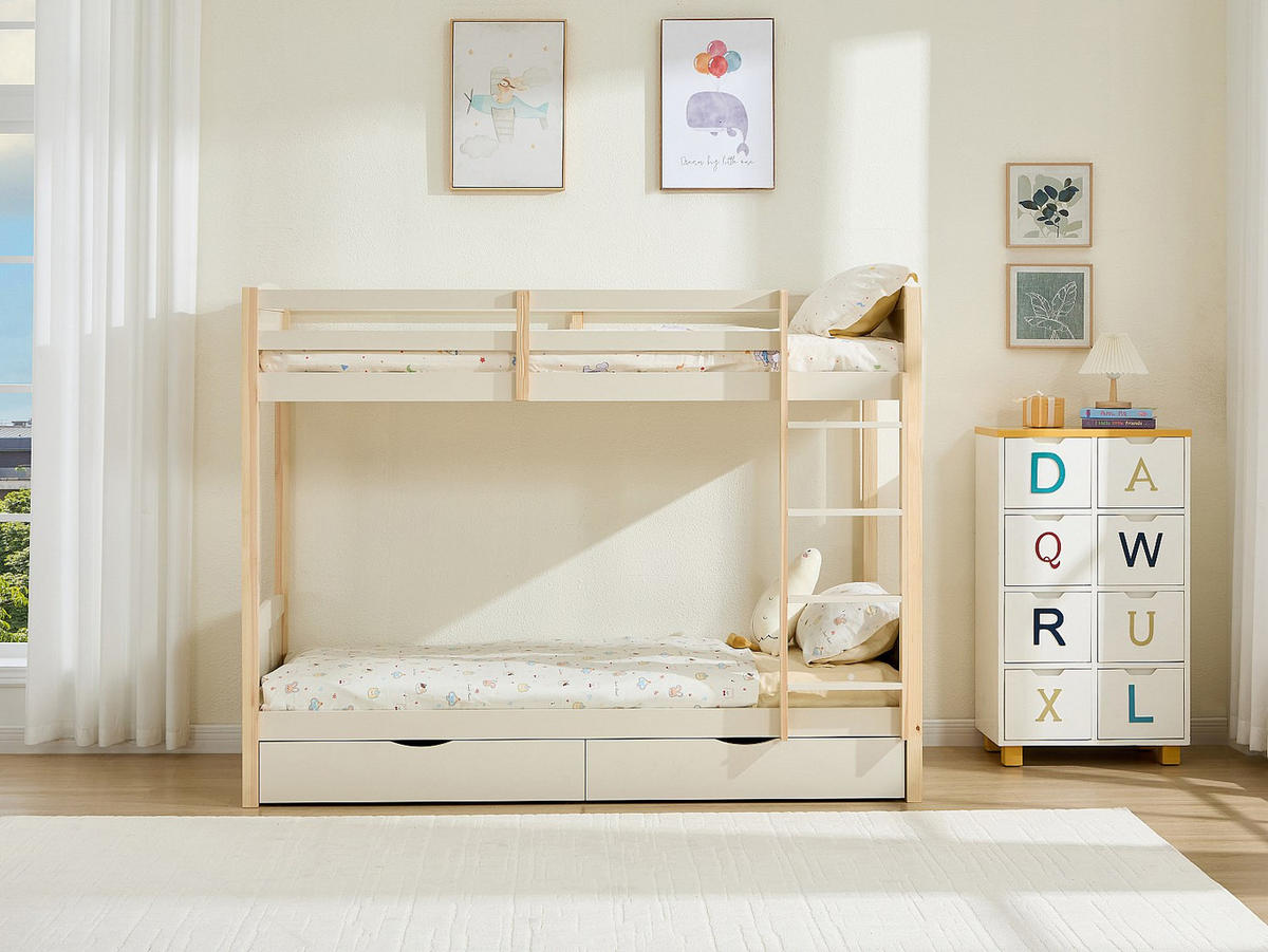 ETAGENBETT - 2 Personen - holz - beige Limodara - Weiß, Holz (90/200cm) - Vente-Unique