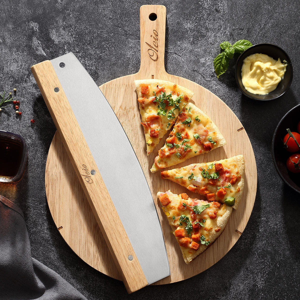PIZZA-SET 2-TEILIG - Braun, Holz - Oleio
