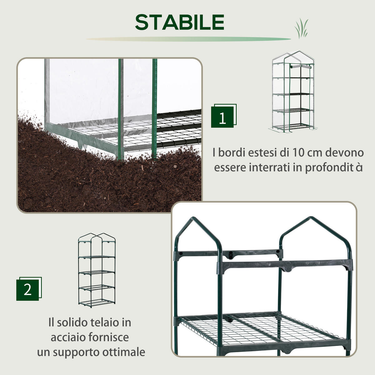 BALKONGEWÄCHSHAUS kompakt, 4-stufige PVC-Regale transparent - Grün, Metall (50/160/70cm) - Vallsero