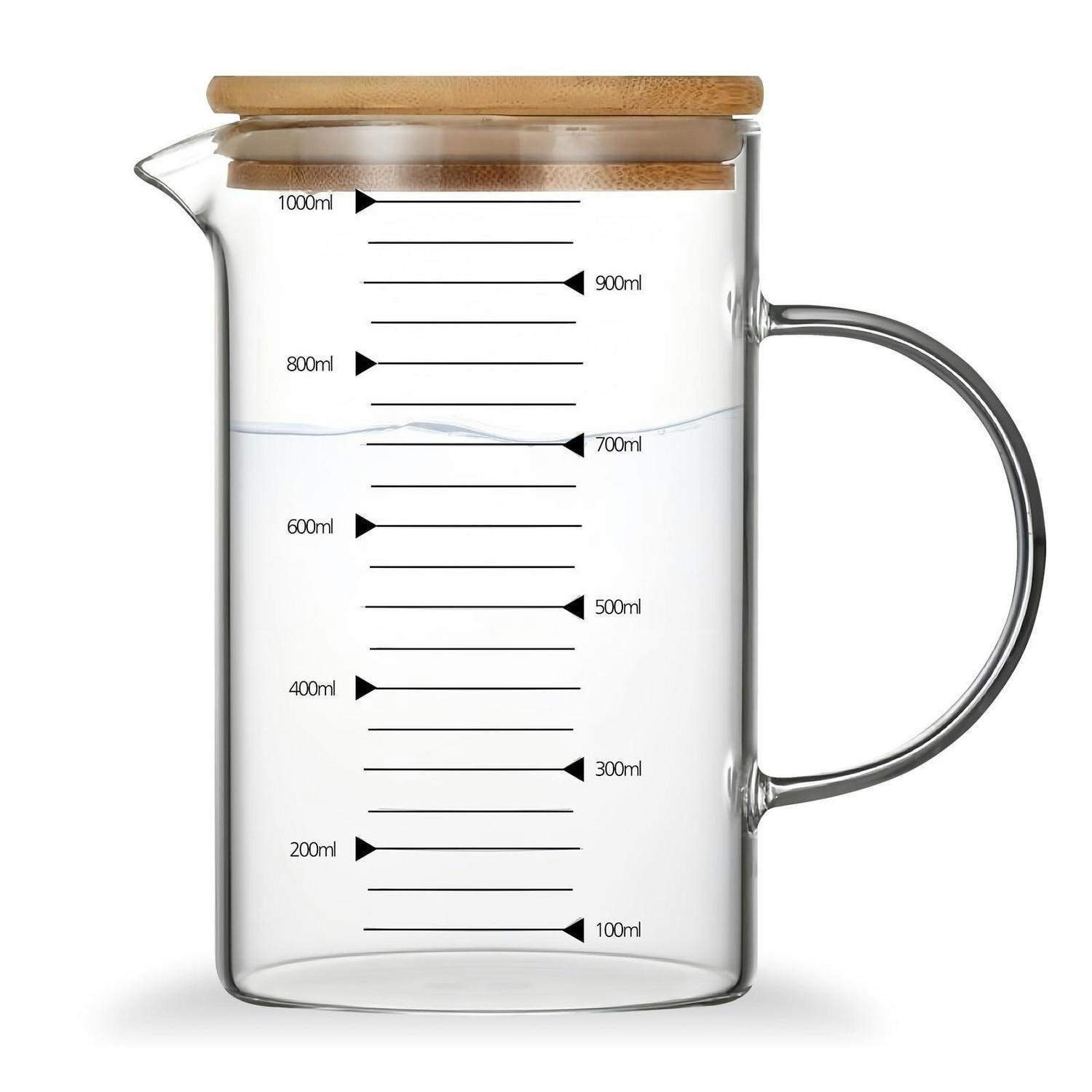 MESSBECHER Glas 1000ml mit Bambusdeckel - Transparent, Glas (1L)