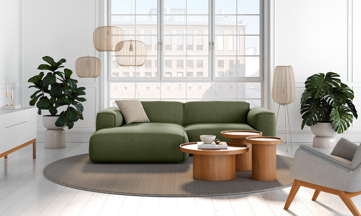 ECKSOFA mit XL-Longchair - Schwarz/Grün, Textil (260/171cm) - home24