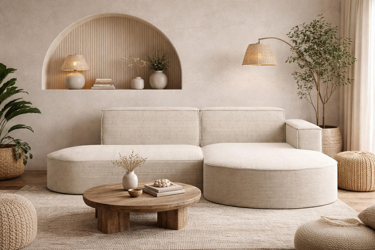 ECKSOFA Designer MODENA STUDIO, Cordstoff Poso, Beige, Rechts - Beige, Holzwerkstoff/Textil (236/165cm) - Kaiser Möbel