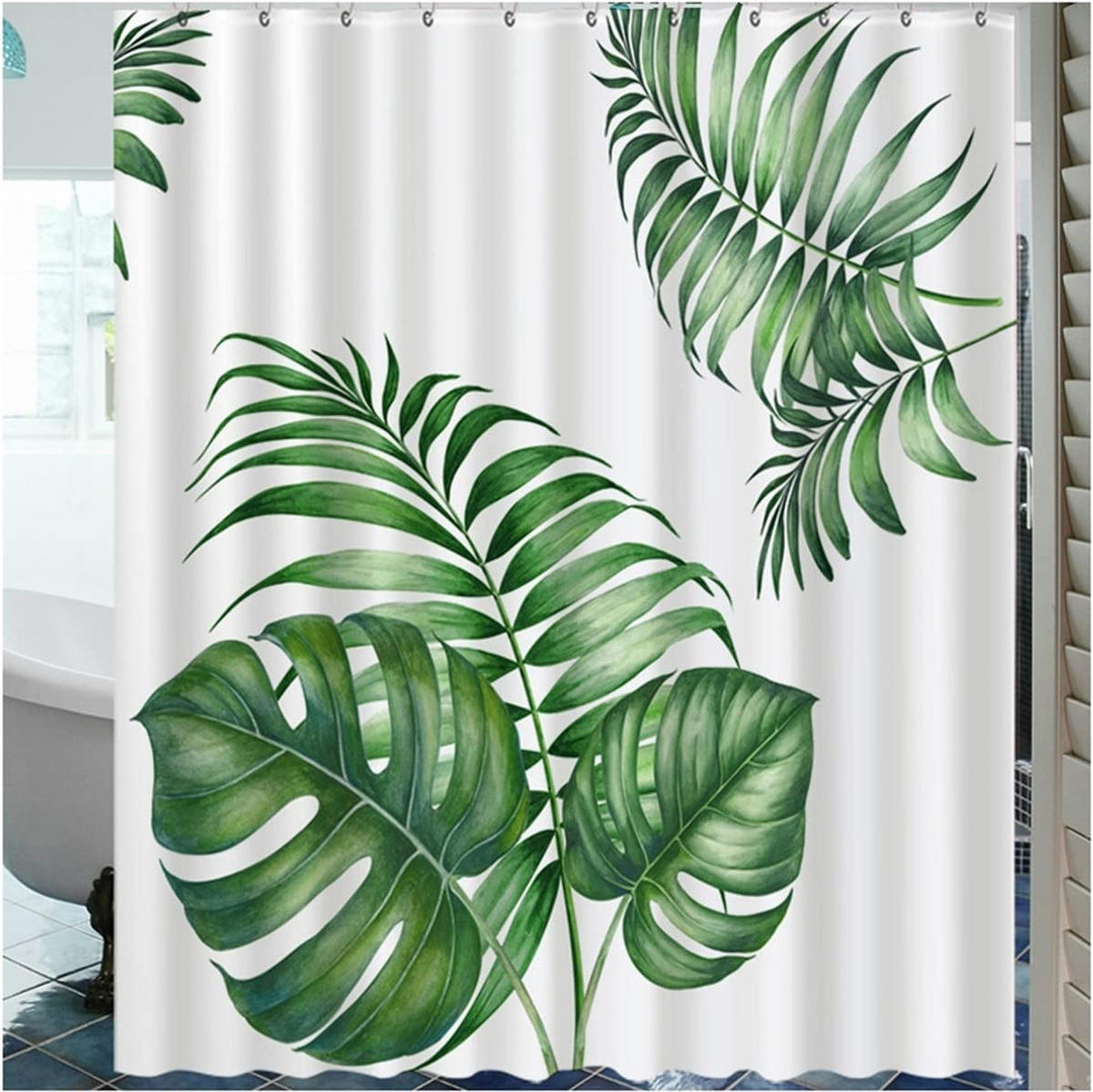 DUSCHVORHANG Blätter Grün 180 x 180 cm wasserdicht schimmelresistent waschbar mit Haken - Multicolor, Textil (180/180cm) - MCBOSON