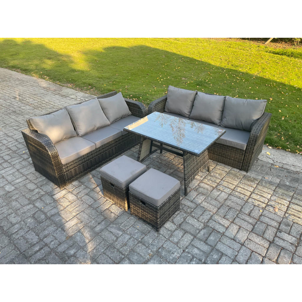 Thumbnail - Fimous Gartenset, Dunkelgrau, Metall, Kunststoff, Glas, 8-Sitzer, Füllung: Schaumstoff, rechteckig, Loungemöbel, Gartenl...