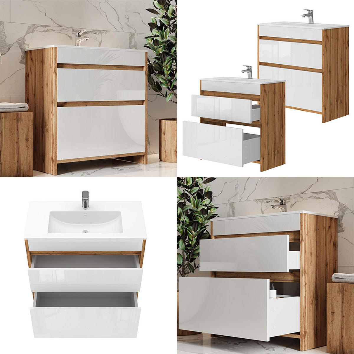 TOALETNÍ SKŘÍŇKA PRO UMYVADLO Detmold Zlatý mocný dub - medově dubová, kompozitní dřevo (79.8/81.9/40cm) - Vicco