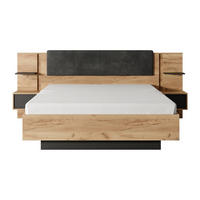 BETTRAHMEN - 2 Personen - stoff - anthrazitgrau, naturfarben hell Elynia - Anthrazit/Naturfarben, Holz/Holzwerkstoff (140/190cm) - Vente-Unique