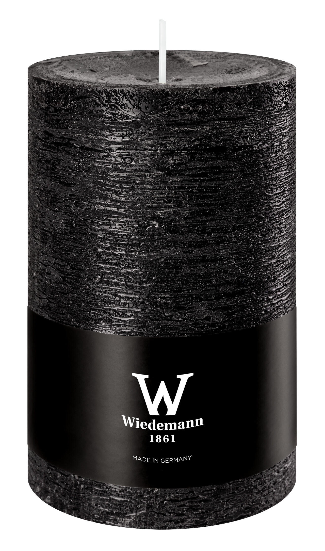 STUMPENKERZE Rustik Marble Style Schwarz 130 x Ø 78 mm, 1 Stück - Schwarz, Paraffin (8/13cm) - Wiedemann Kerzen
