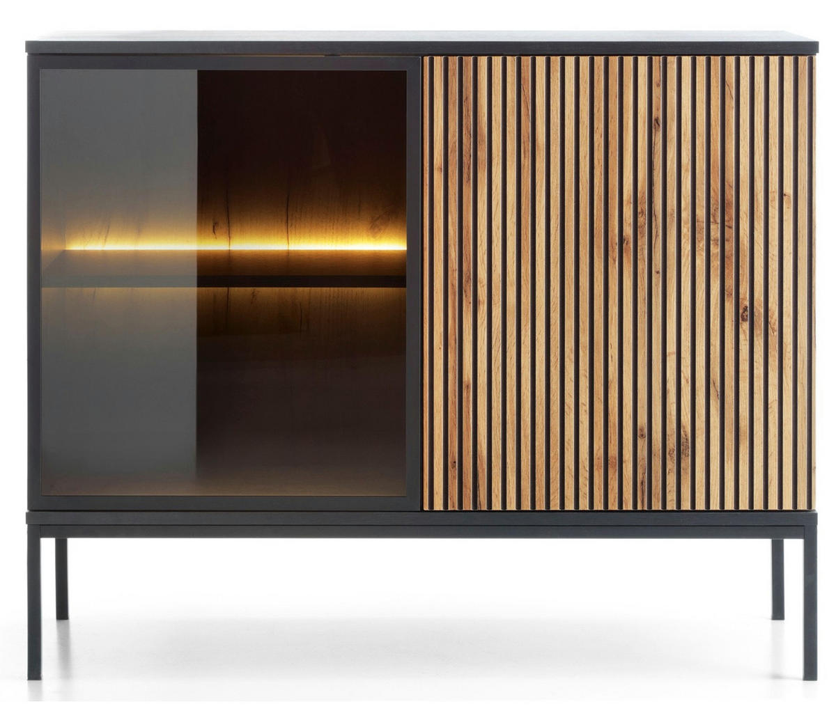 KOMMODE 100 cm Haller mit Lamellen, LED-Beleuchtung, Braun - Braun, Holz (104/83/39cm) - Emporius