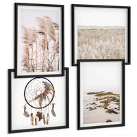 BILDER SET 4er Set - 50x50 cm & 40x60 cm Schwarzer Rahmen - Wiesen, Strand, Boho-Stil - Schwarz, Kunststoff (50/50cm) - TULUP