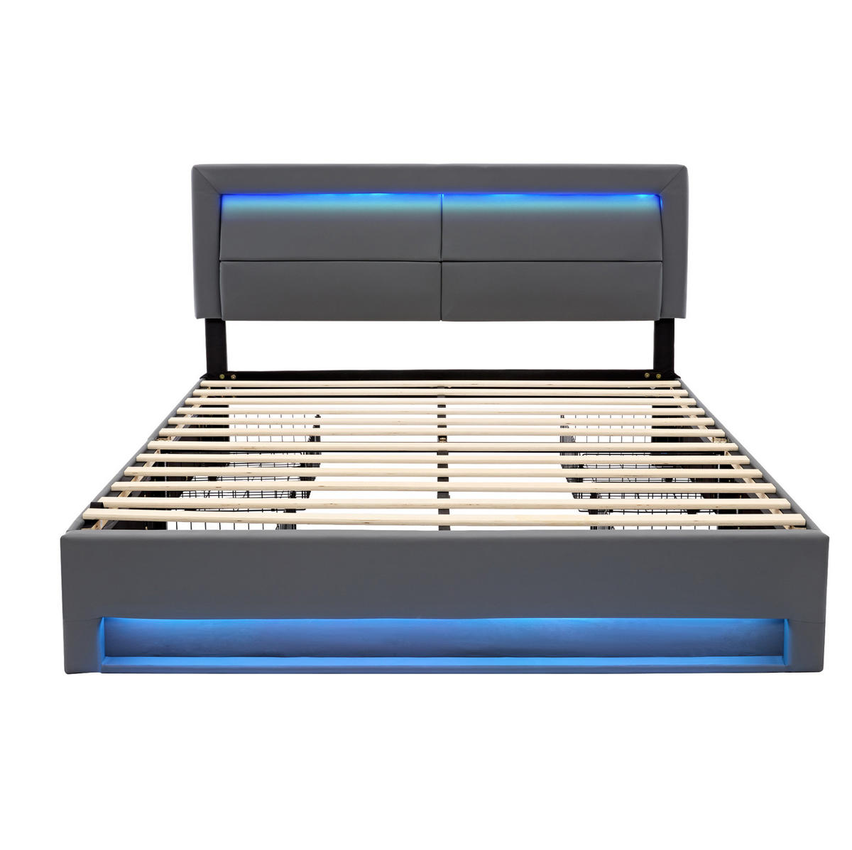 POLSTERBETT 140/200 cm mit LED & USB-Ladefläche, 4 Schubladen, PU-Bezug Grau - Grau, Kunststoff (140/200cm) - Redom