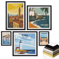 WANDBILDER 5er-Set - 50x50 cm & 20x30 cm & 40x60 cm Schwarzer Rahmen - Europäische Städte in farbigen Illustrationen - Schwarz, Kunststoff (40/60cm) - ArtPrintCave
