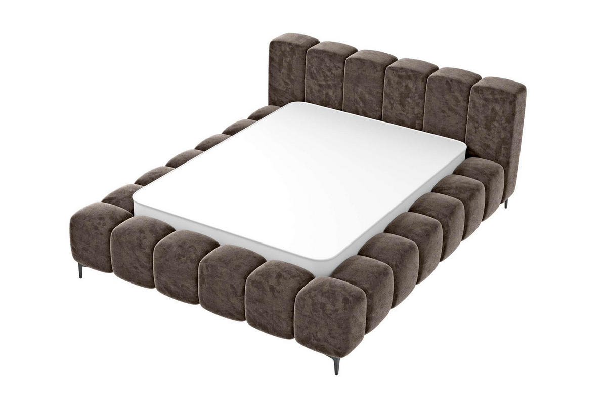 POLSTERBETT COZY Chenille Mokka 160/200 cm - Schwarz/Mokka, Textil/Metall (160/200cm) - 99rooms