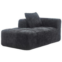 SOFA Chaiselongue 158 x 90 x 60 cm Chenille Black mit Seitentaschen - Schwarz, Kunststoff (90/60/158cm) - Meubliv