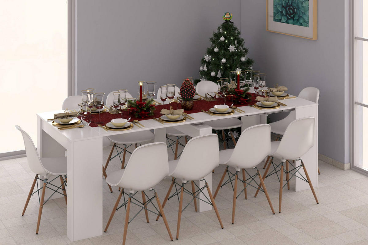 TISCH Ausziehbar Holzeffekt Glänzendes Weiß 51/90/78 cm - Weiß, Holzwerkstoff (90/78/51cm) - DMORA