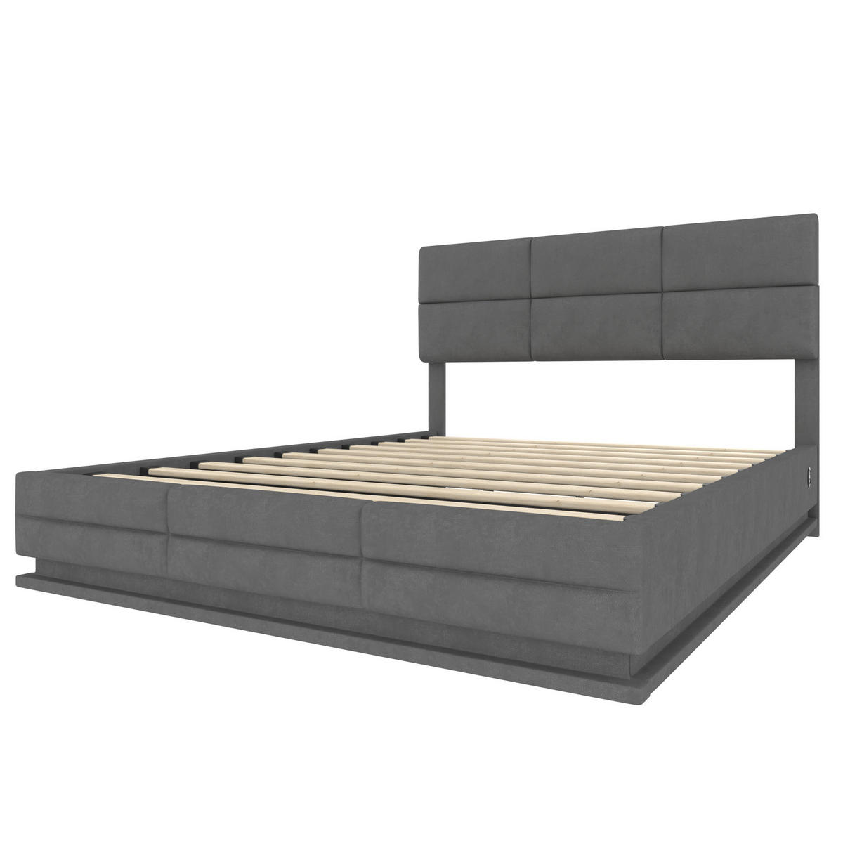 POLSTERBETT 160/200 cm mit LED-Beleuchtung, USB-Anschlüssen, hydraulischem Stauraum und verstellbarem Kopfteil, Dunkelgrau - Dunkelgrau, Textil (160/200cm) - Redom