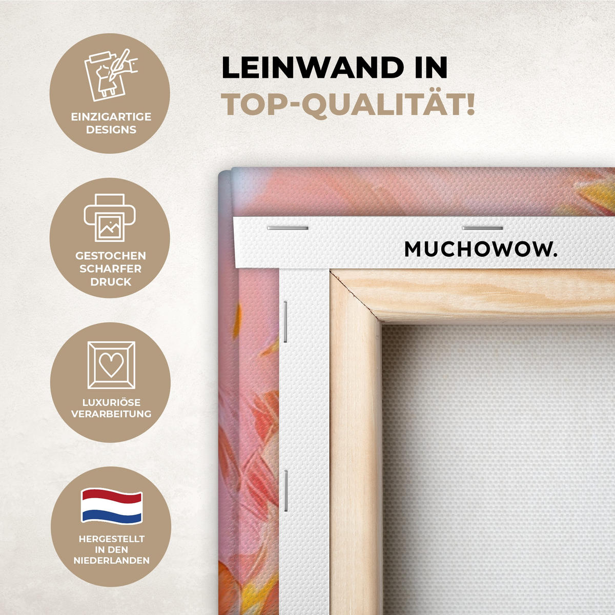 LEINWANDBILD Ölgemälde - Kunst - Abstrakt - Farbenfroh Wanddeko Schlafzimmer 60x90 cm - Altrosa, Textil (60/90cm) - MuchoWow